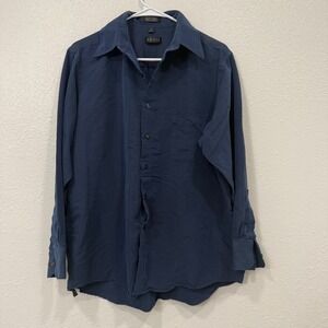 Regis Mens Iridescent Chambray Button Down Shirt Navy Blue Long Sleeve‎ Size 16